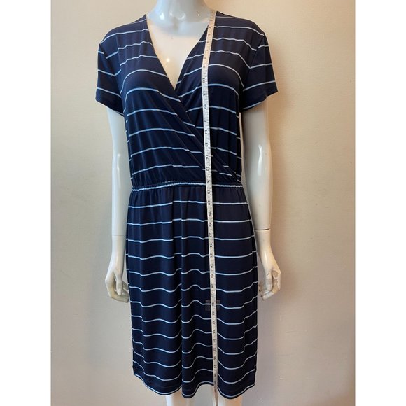 Banana Republic Women Stripe Faux Wrap Midi Dress V Neck Cap Sleeve Blue White M - Picture 4 of 8